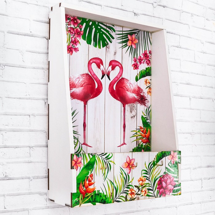 Ключница деревянная с карманом "Фламинго" 200 х 260 мм