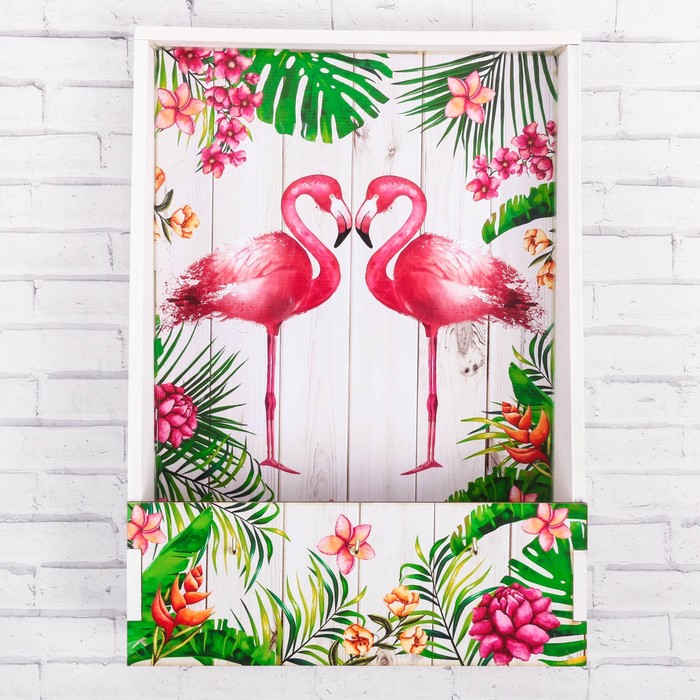 Ключница деревянная с карманом "Фламинго" 200 х 260 мм