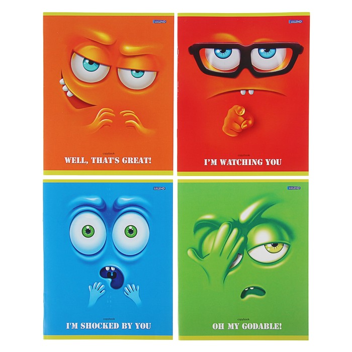 Тетрадь 12 листов линейка "Эмоции-2", мелованный картон, 4 вида микс