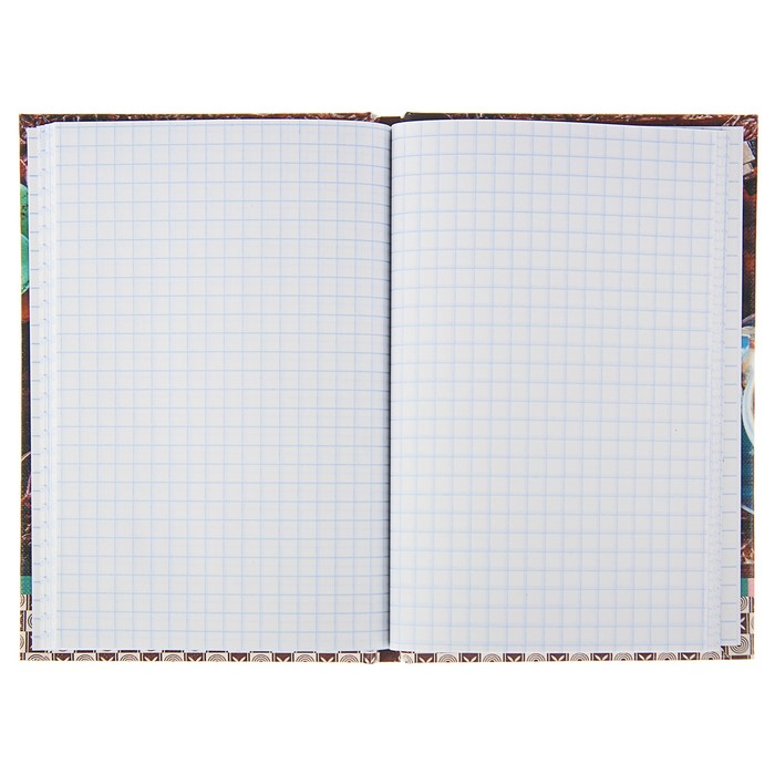 Записная книжка твёрдая обложка А6 64 листа "Время кофе", глянцевая ламинация, тиснение "лён"