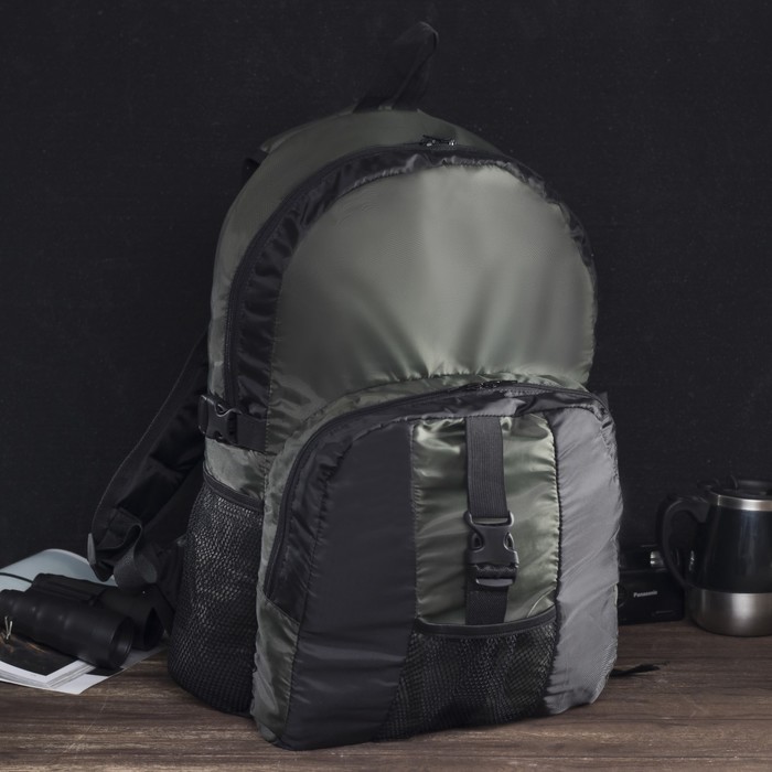 Рюкзак туристический "Транспортер № 9", 30 л, отдел на молнии, наружный карман, 2 боковые сетки, цвет чёрный/хаки