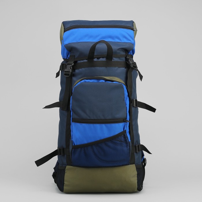Рюкзак туристический "СПУТНИК", 60 л, отдел на шнурке, 3 наружных кармана, цвет синий/серый