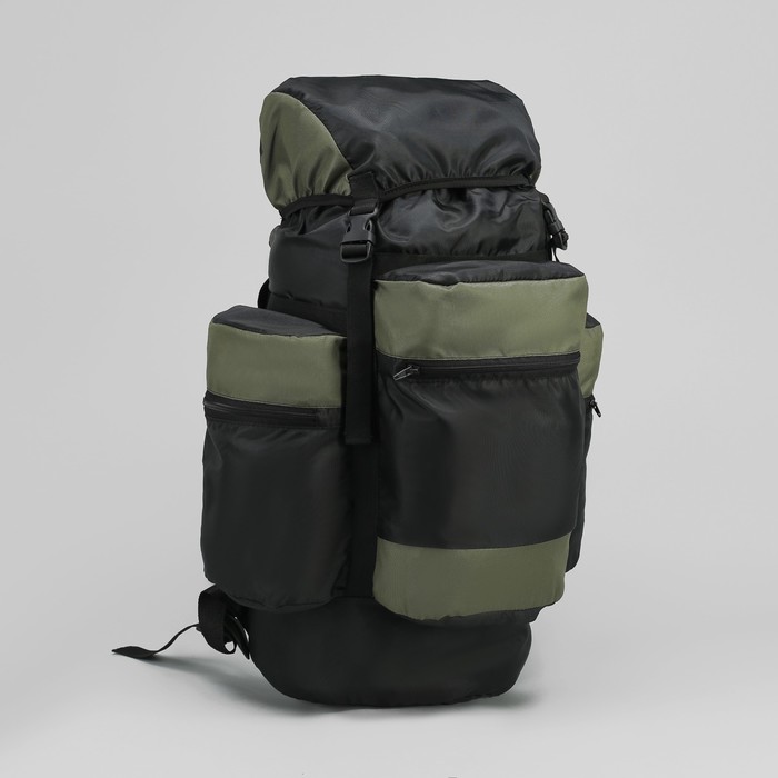 Рюкзак туристический "Рейд", 65 л, отдел на шнурке, 3 наружных кармана, кордура, цвет чёрный/зелёный