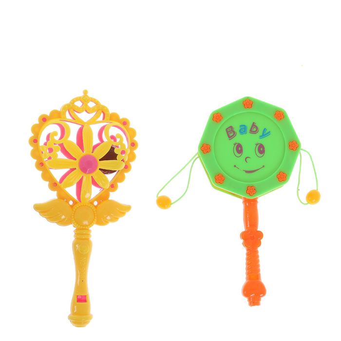 Барабан-стучалка и погремушка, набор 2 штуки, цвета МИКС