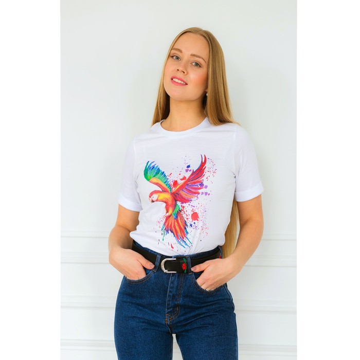 Футболка женская MINAKU, "Попугай", размер 50, цвет белый