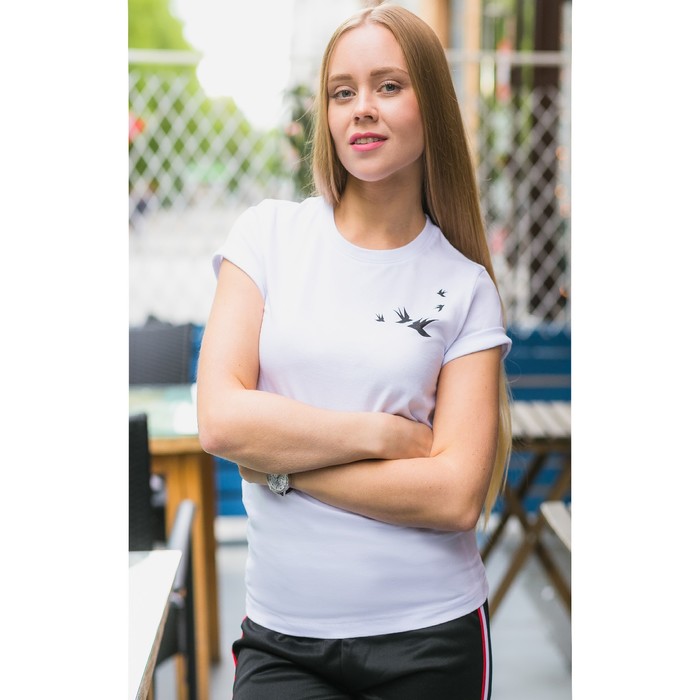 Футболка женская MINAKU, "Птицы", размер 46, цвет белый