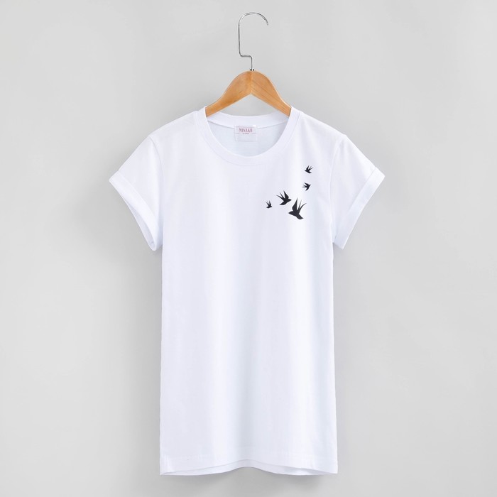 Футболка женская MINAKU, "Птицы", размер 52, цвет белый