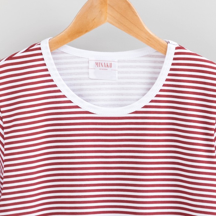Футболка женская MINAKU, круглый вырез, размер 46, цвет красная полоска