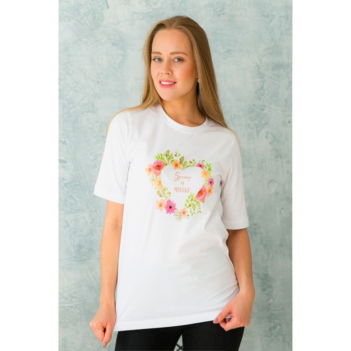 Футболка женская удлиненная MINAKU, "Spring", размер 42, цвет белый
