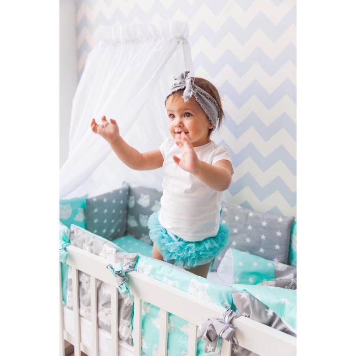 Комплект в кроватку "Совы мятные", 6 предметов, бязь, сатин