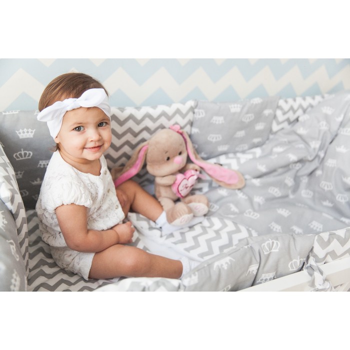 Комплект в кроватку "Короны серые", 6 предметов, бязь, сатин