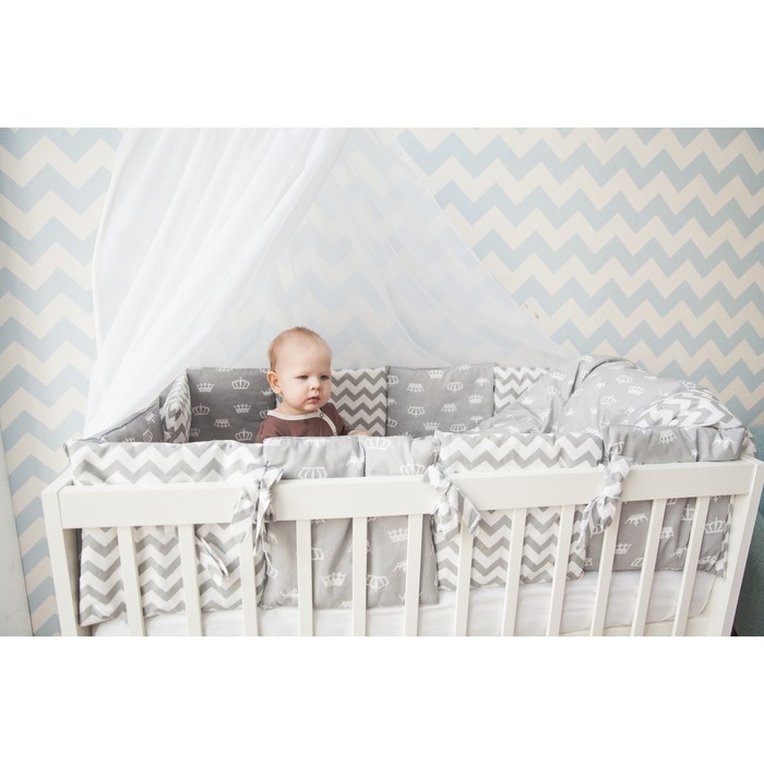 Комплект в кроватку "Короны серые", 6 предметов, бязь, сатин