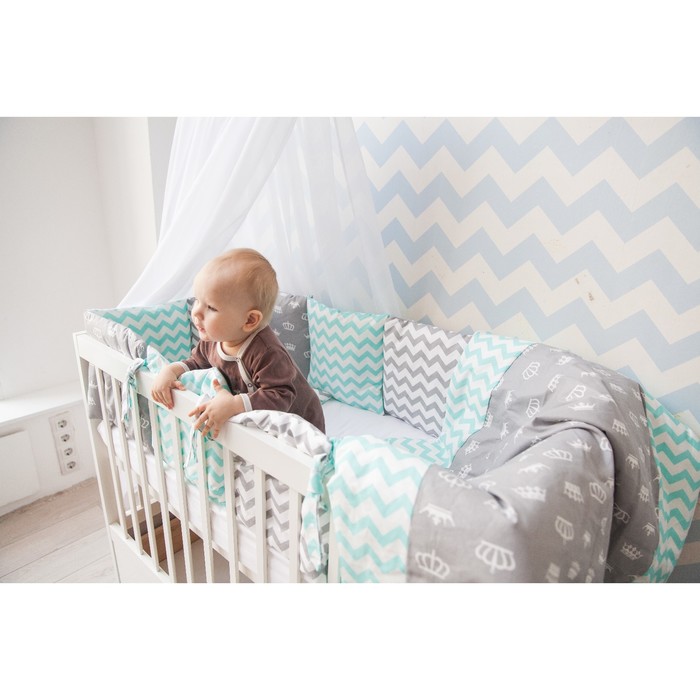 Комплект в кроватку "Короны мятные", 6 предметов, бязь, сатин
