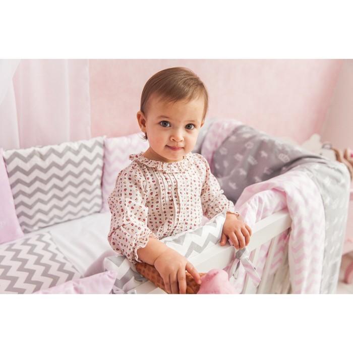 Комплект в кроватку "Короны розовые", 6 предметов, бязь, сатин