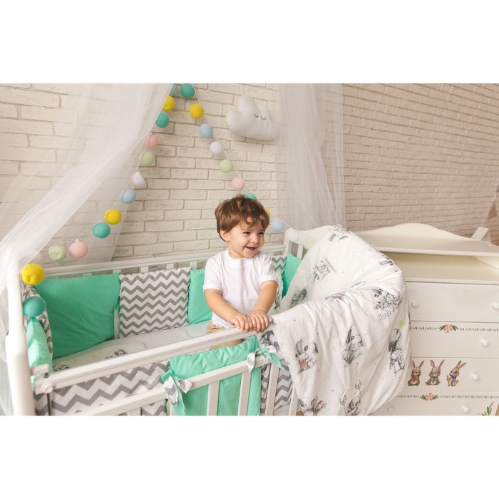 Комплект в кроватку "Зайка", 6 предметов, бязь, сатин