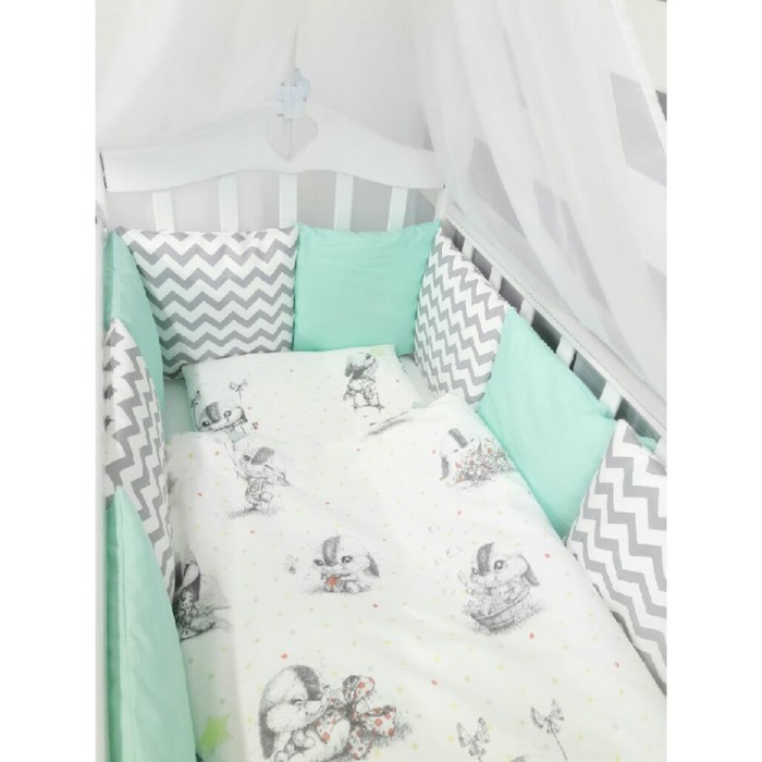 Комплект в кроватку "Зайка", 6 предметов, бязь, сатин