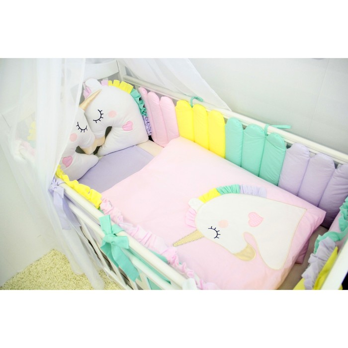 Комплект в кроватку с игрушками "Единороги", сатин