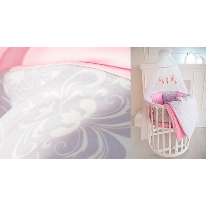Комплект в круглую кроватку "Дамаск малина", сатин
