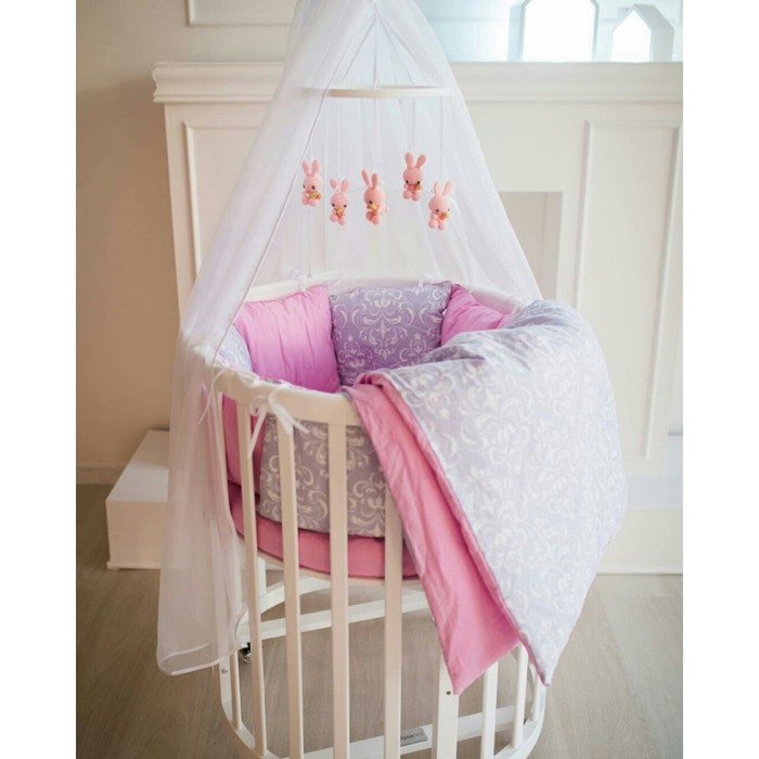 Комплект в круглую кроватку "Дамаск малина", сатин