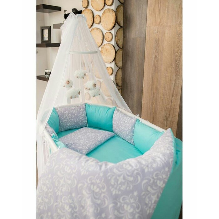 Комплект в круглую кроватку "Дамаск мята", сатин