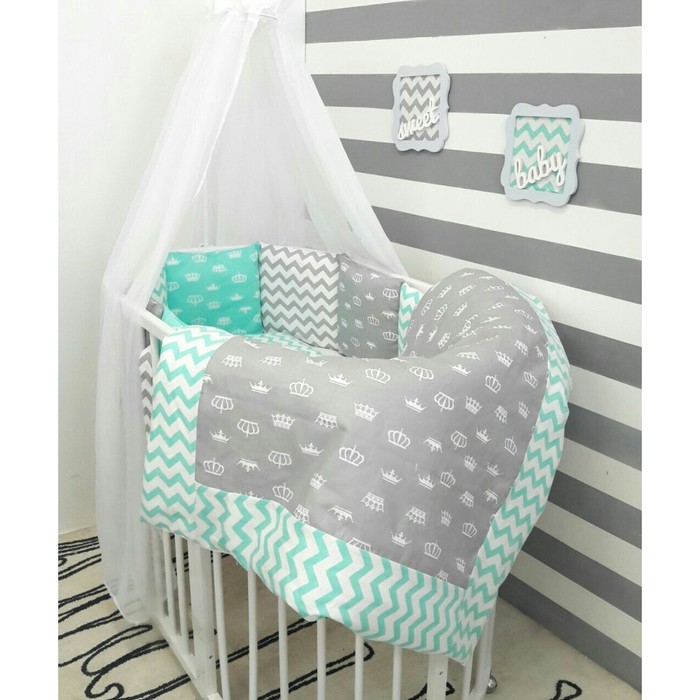 Комплект в круглую кроватку "Короны мятные", сатин