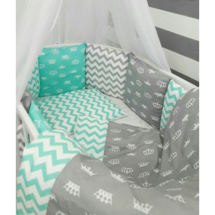 Комплект в круглую кроватку "Короны мятные", сатин
