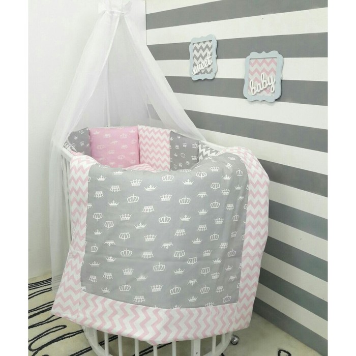 Комплект в круглую кроватку "Короны розовые", сатин