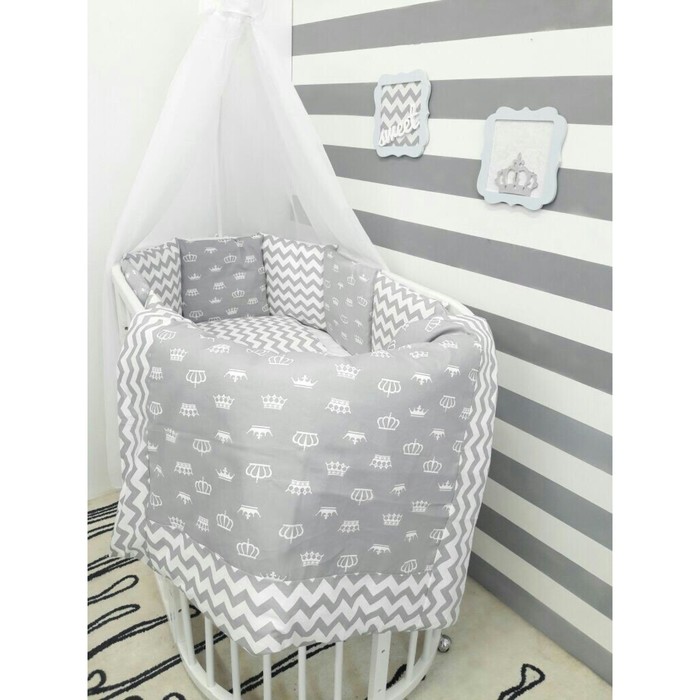 Комплект в круглую кроватку "Короны серые", сатин