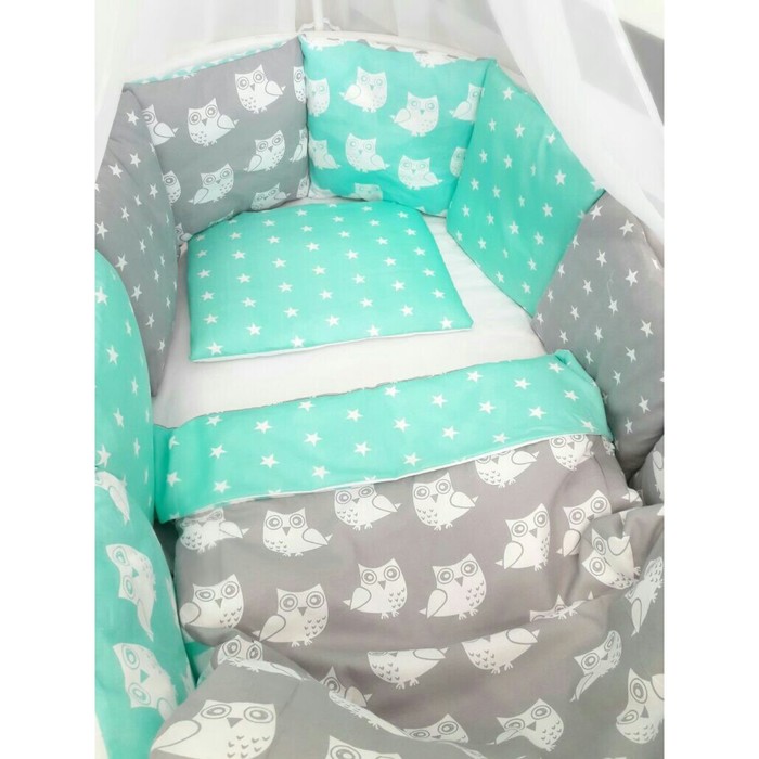 Комплект в круглую кроватку "Совы мятные", сатин