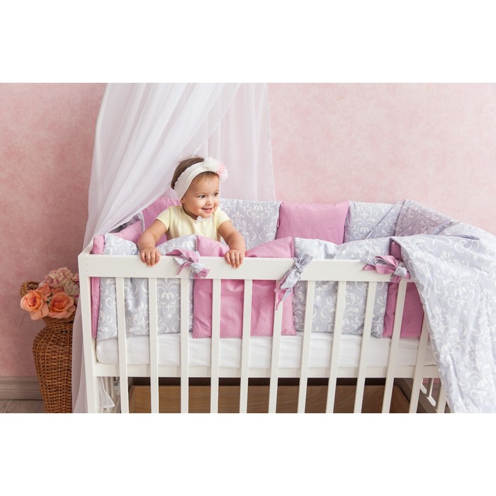 Комплект в кроватку "Дамаск малина", 6 предметов, бязь, сатин