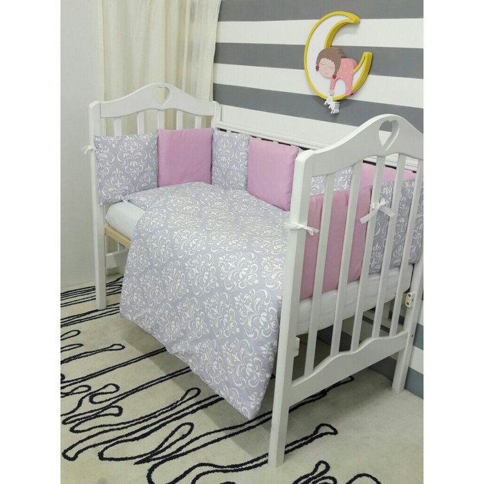 Комплект в кроватку "Дамаск малина", 6 предметов, бязь, сатин