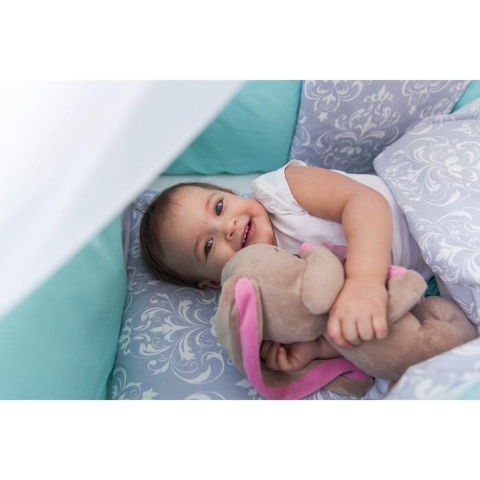 Комплект в кроватку "Дамаск мята", 6 предметов, бязь, сатин