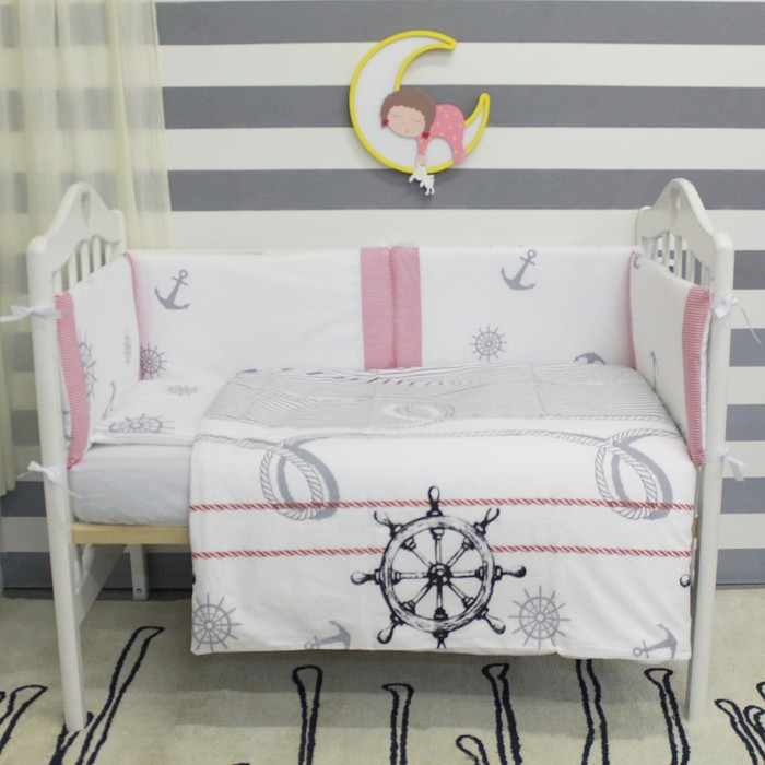 Комплект в кроватку "Морской бриз", 6 предметов, поплин, сатин