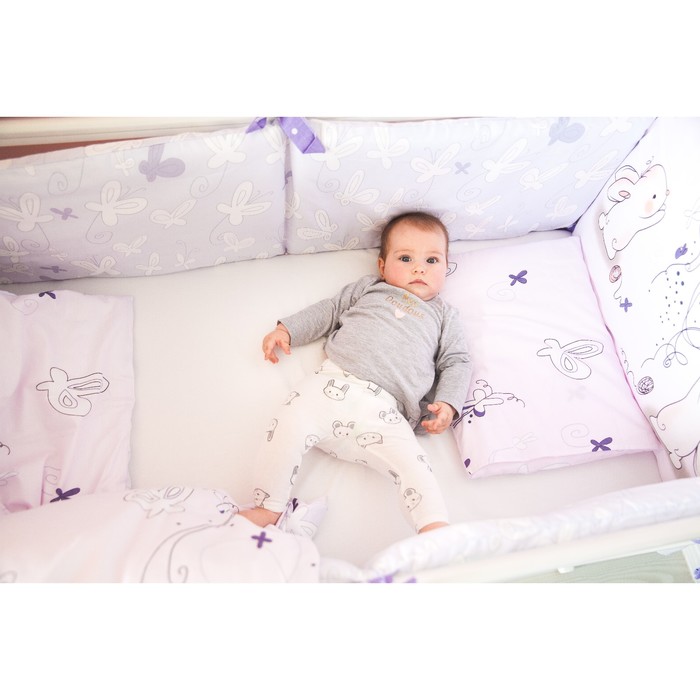 Комплект в кроватку "Милые зайцы", 6 предметов, поплин, сатин