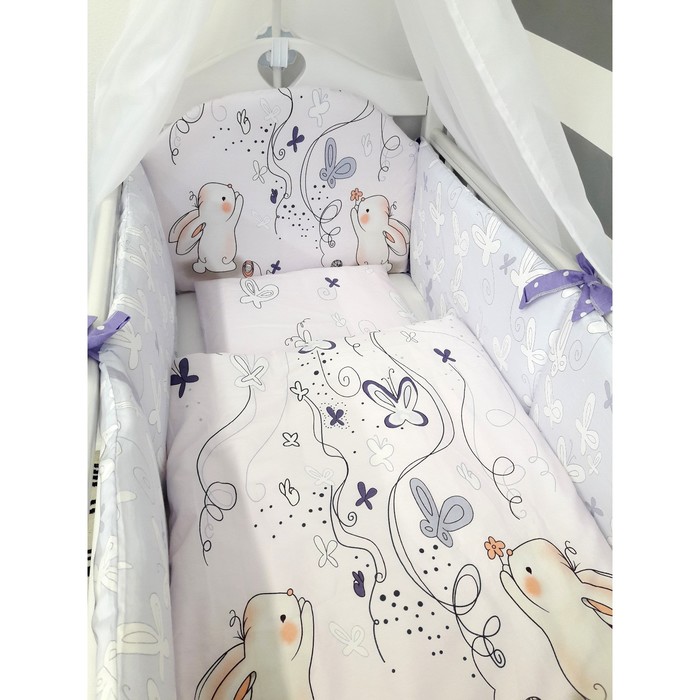 Комплект в кроватку "Милые зайцы", 6 предметов, поплин, сатин