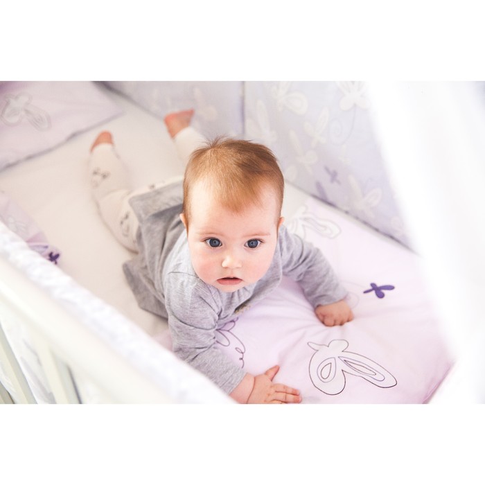 Комплект в кроватку "Милые зайцы", 6 предметов, поплин, сатин