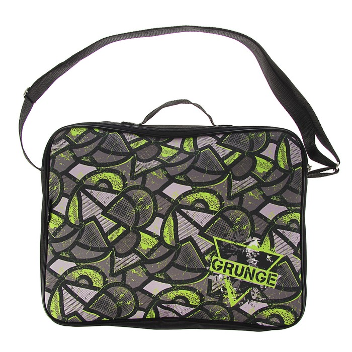 Папка с ручками текстиль А4 60мм 350*265 ПМД 5-20 плеч.ремень "Яркий гранж салатовый"