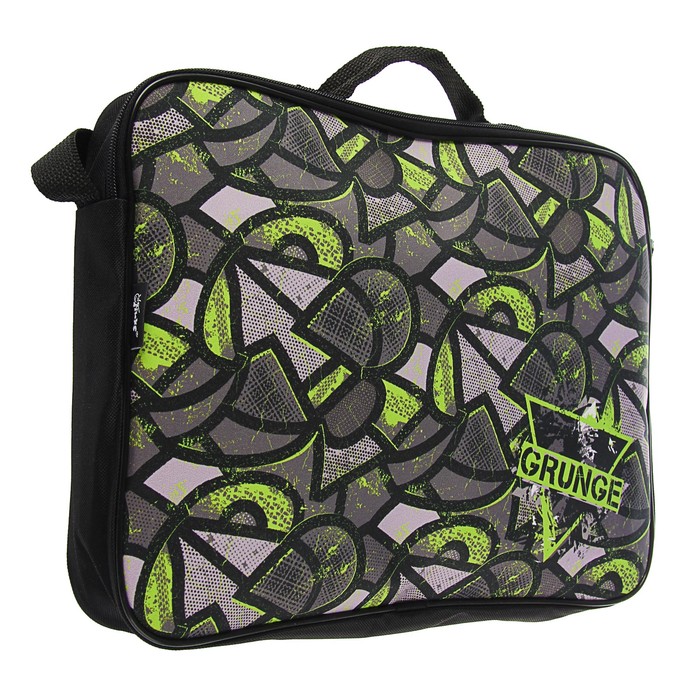 Папка с ручками текстиль А4 60мм 350*265 ПМД 5-20 плеч.ремень "Яркий гранж салатовый"