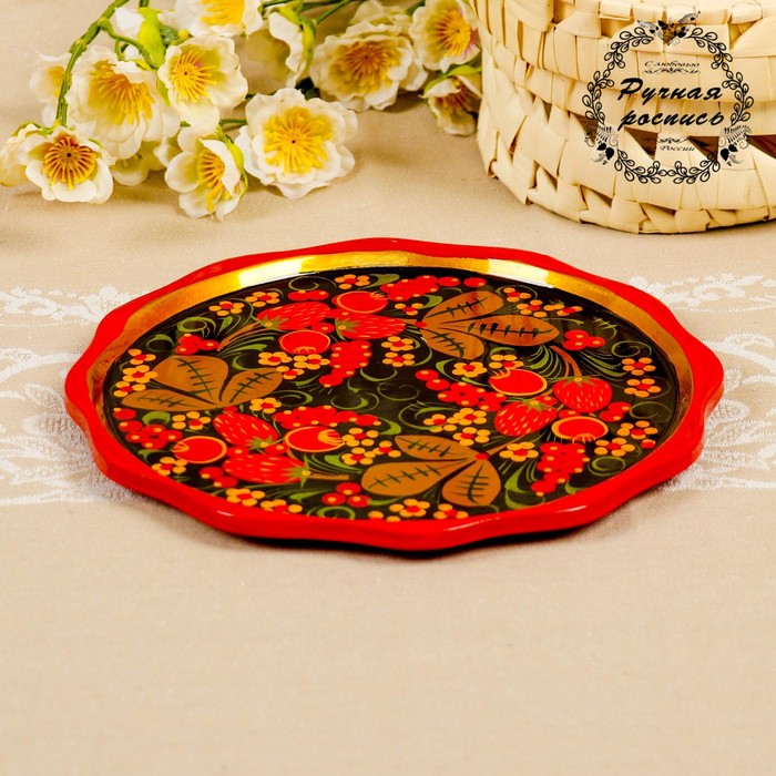 Поднос декоративный, хохлома, D=20 см