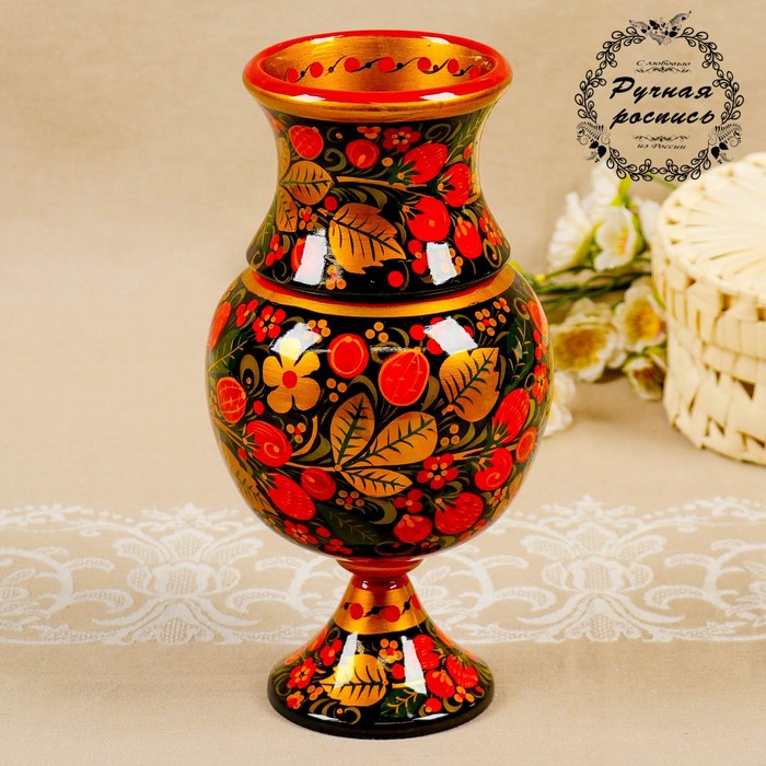 Ваза "Цветы", 26 см, хохлома