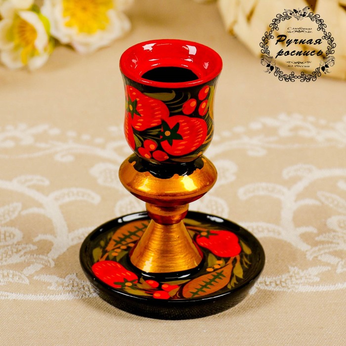 Подсвечник "Тарелочка", хохлома