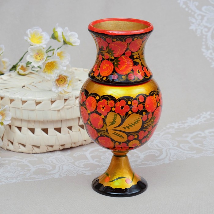 Ваза "Цветы", 13х23 см, хохлома
