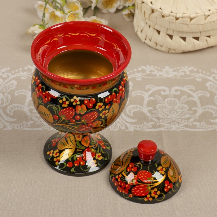 Сахарница на ножке 14х20 см, хохлома