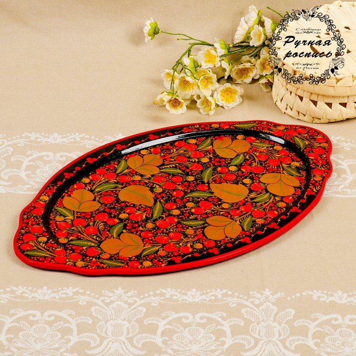 Поднос овальный, 30х50 см, хохлома