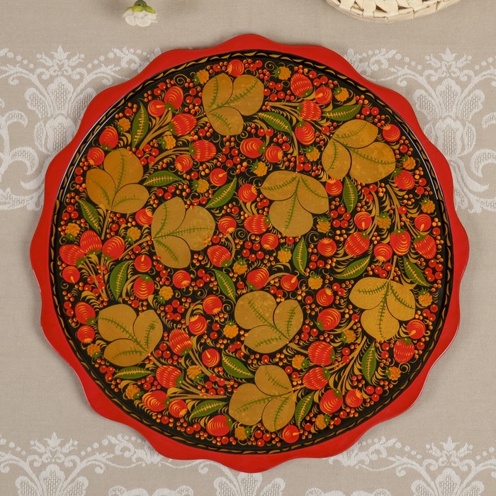 Поднос круглый, D=40 см, хохлома
