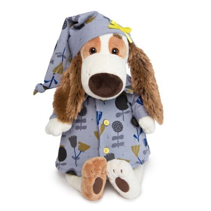 Мягкая игрушка "Бартоломей" в голубой пижаме в цветочек, 27 см
