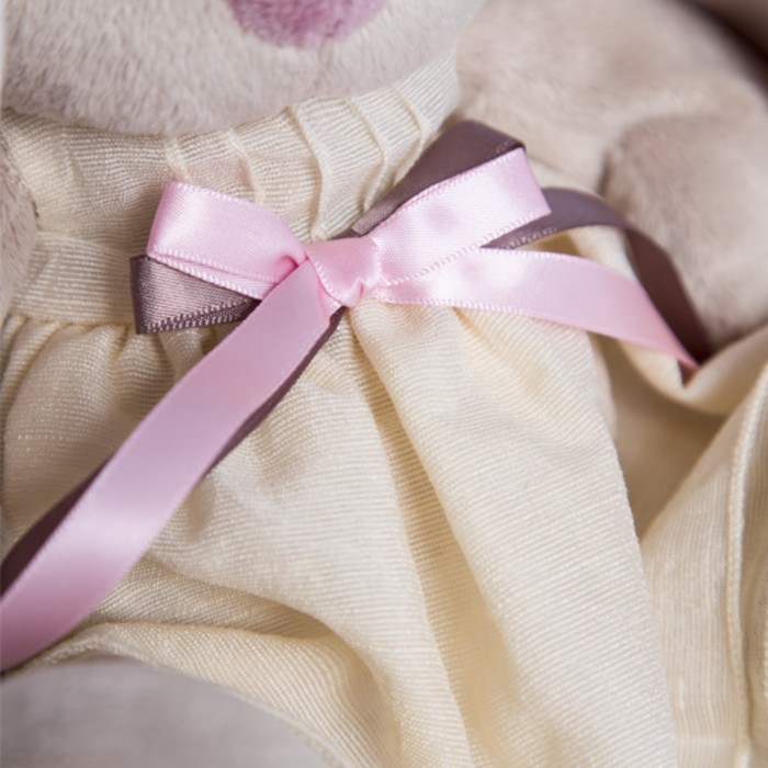 Мягкая игрушка "Зайка Ми" в жёлтом платье и совёнком на ушке, 18 см