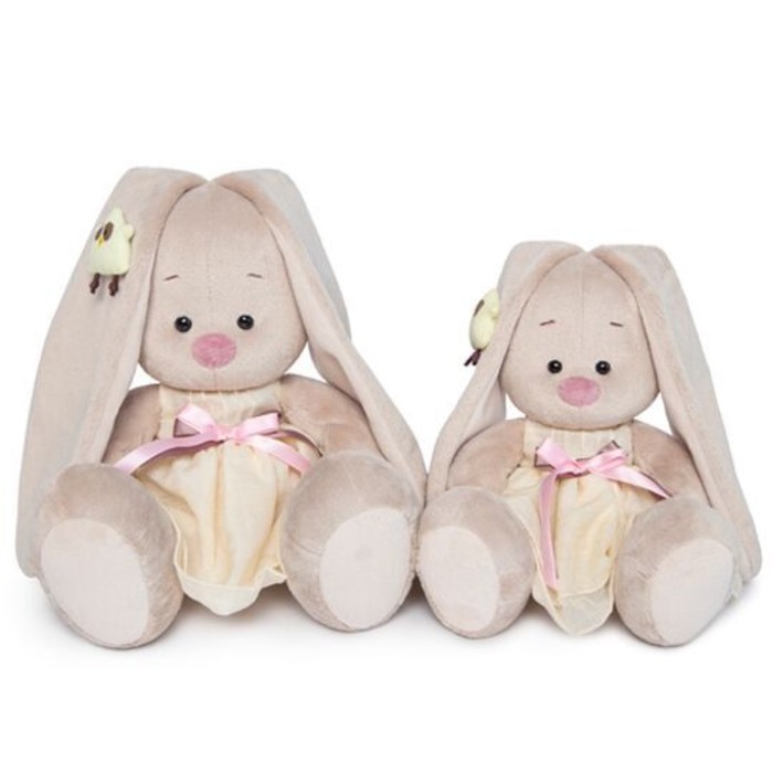 Мягкая игрушка "Зайка Ми" в жёлтом платье и совёнком на ушке, 18 см