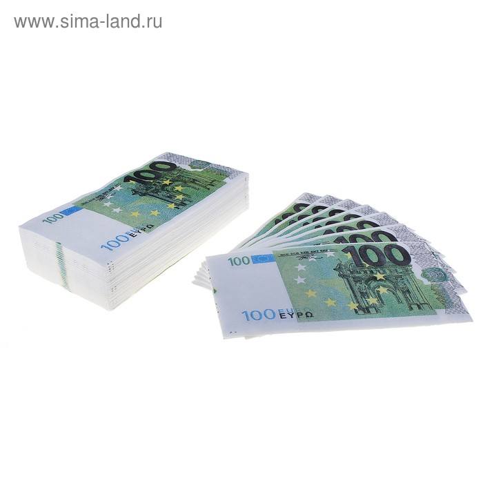 Сувенирные салфетки 100 евро, 2-х слойные, 25 листов, 33х33 см сувенир печатная продукция сувенирные деньги 100 евро