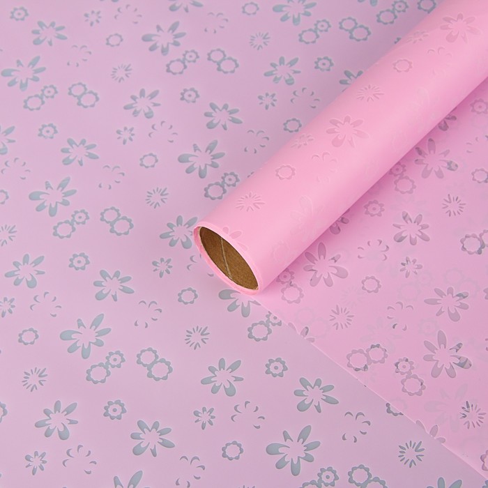 Пленка для цветов и подарков матовая "Ромашки", розовый, 0,6 х 5 м